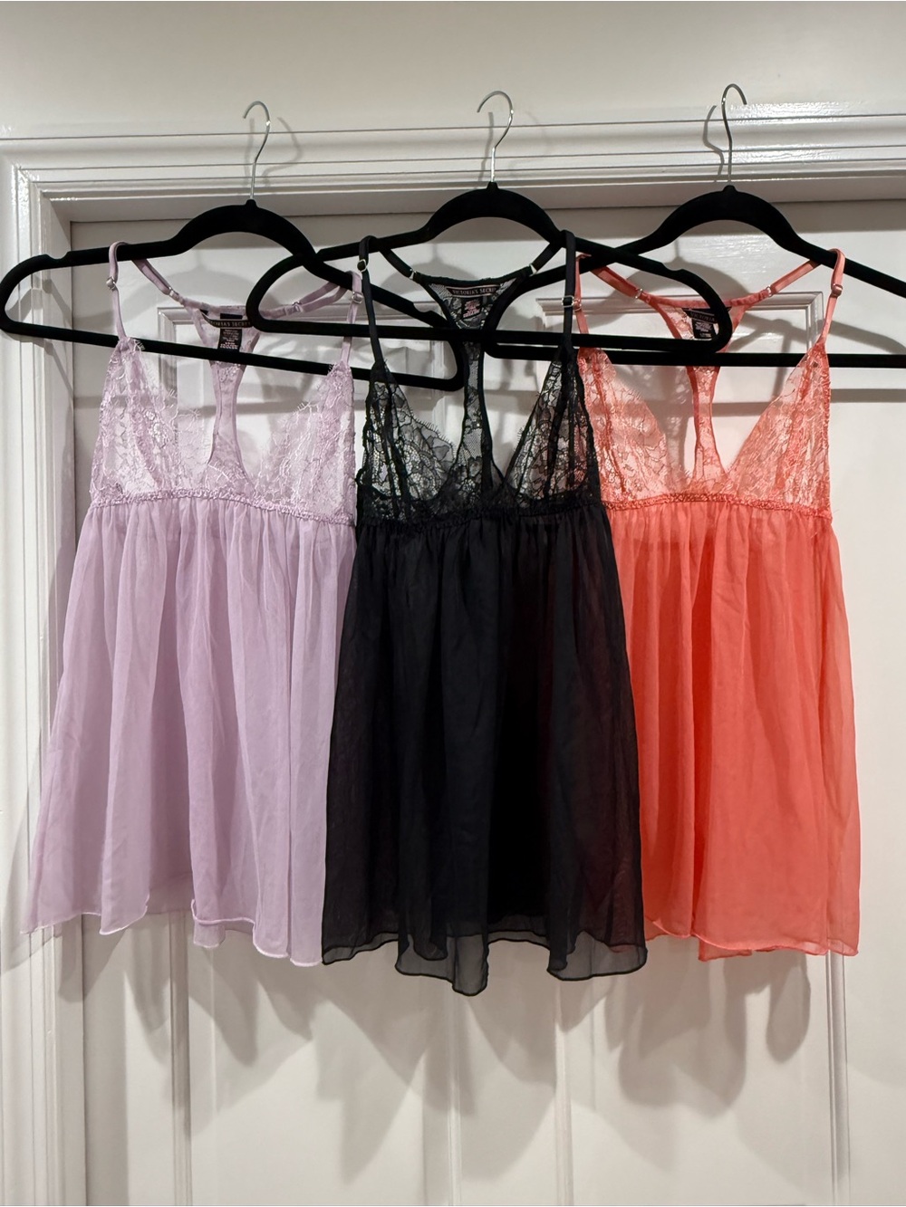 Victoria's Secret Lace & Chiffon Chemises set of 3 - Lilac, Black, Coral S